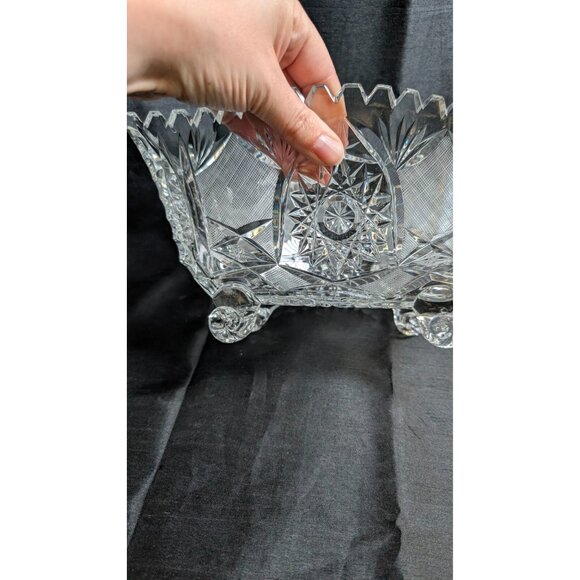 VTG American Brilliant Cut Glass Bowl Oval Footed Prescut Star 13" RARE! - Picture 7 of 11